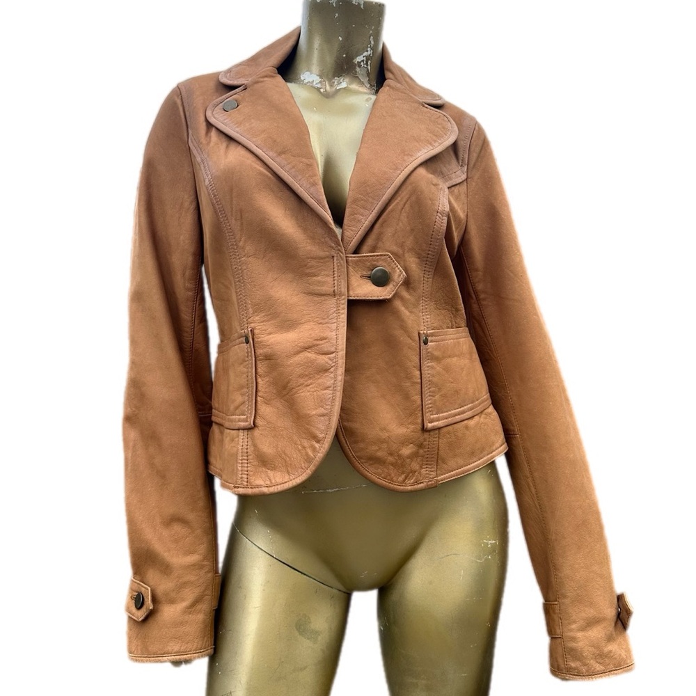 Arden B Women's Tan Brown Leather Blazer Jacket